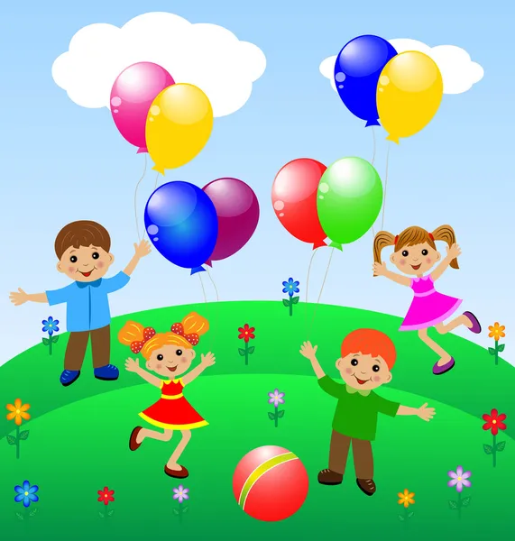 小孩与气球 — 图库矢量图片