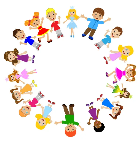 Beaucoup d'enfants se sont levés en cercle sur un fond blanc — Image vectorielle