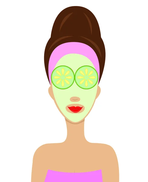 Junge Frau mit Kosmetikmaske im Gesicht — Stockvektor