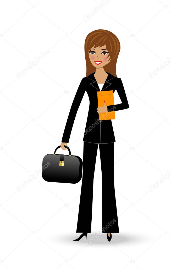 Beautiful  slender woman in business suit on white background