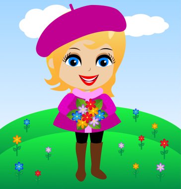 ellerinde çiçeklerle eğlenceli neşeli kız