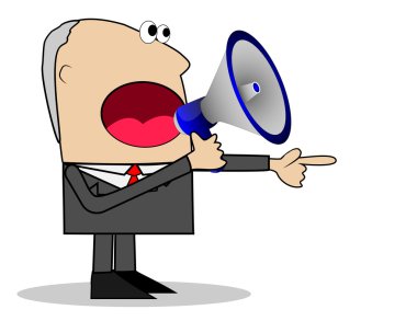 iş adamı bir megafon bağırıyor