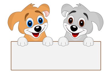 temiz bir afiş iki neşeli köpek tutun