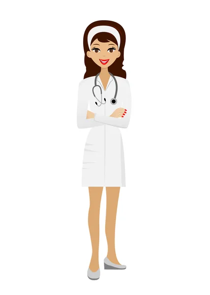 Ung kvinna läkare på vit bakgrund, vektor illustration — Stock vektor