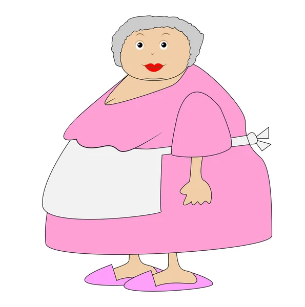 Mujer anciana completa en un delantal — Vector de stock
