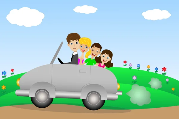 Οικογένεια πηγαίνει σε ένα ταξίδι σε ένα αυτοκίνητο — Διανυσματικό Αρχείο