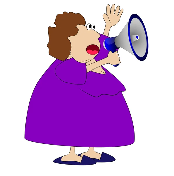 Complete woman, loud in a megaphone — Stock Vector