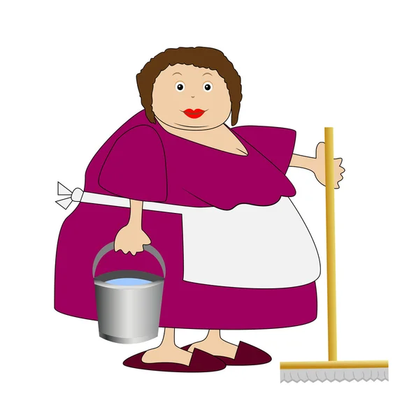 Complete woman with a bucket and mop in hands — Stock Vector