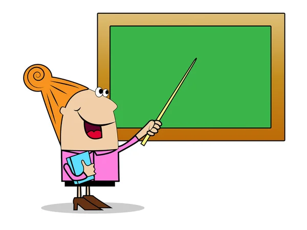 Wanita yang ditunjukkan seorang guru di papan sekolah sebuah pointer - Stok Vektor