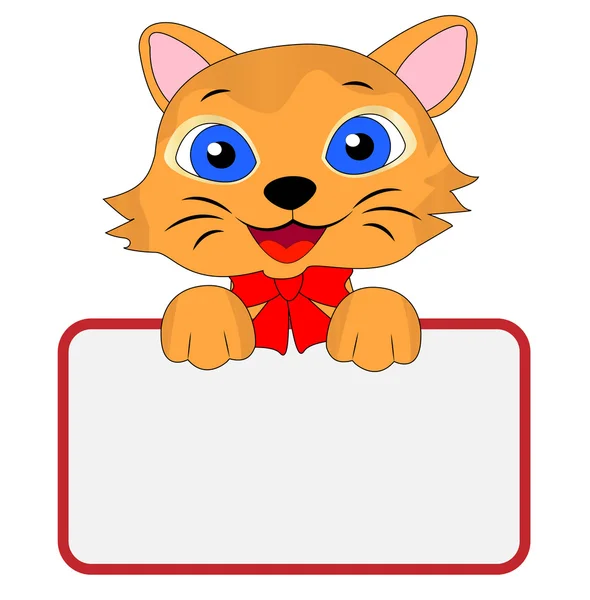 Gatito feliz sostiene una bandera limpia — Vector de stock