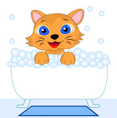 mutlu kedi yavrusu banyoda hidromasajlı küvet.