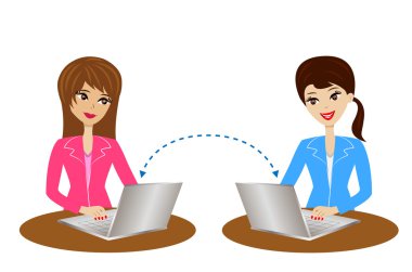 iki kadınla internetten iletişim kurmak.