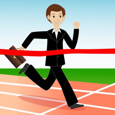 iş adamı bir stadyum üzerinde bitirmek için koşar.