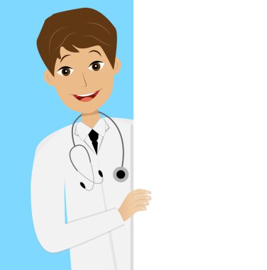 genç doktor erkek mavi zemin üzerine