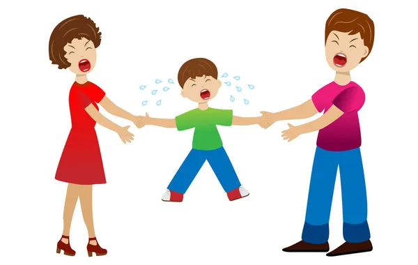 Parents divide a child by a white background — Stock Vector