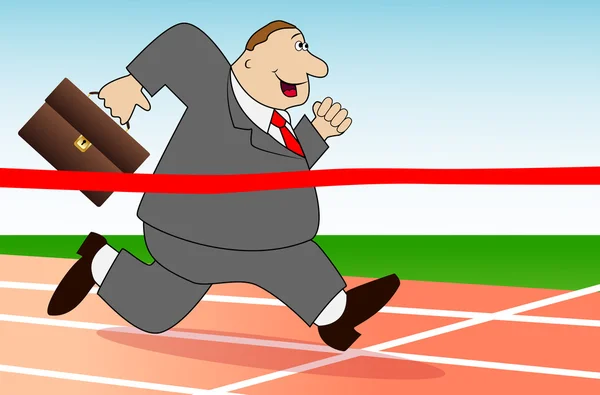 Business man hurries on a stadium to the finish — Stock Vector