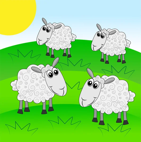 Merry  sheep graze on a green lawn — Stock Vector