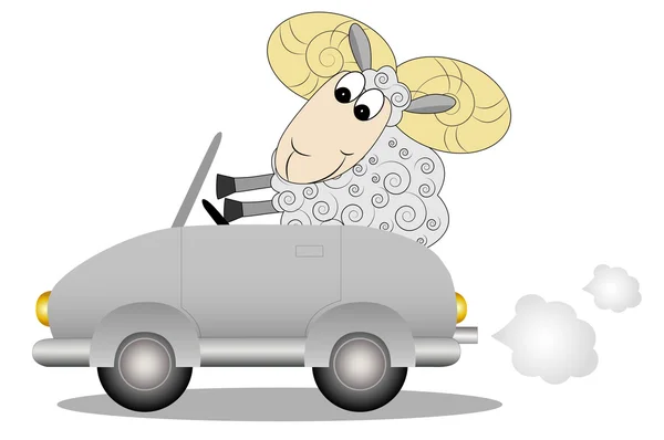 Merry ram after the helm of car — Stock Vector