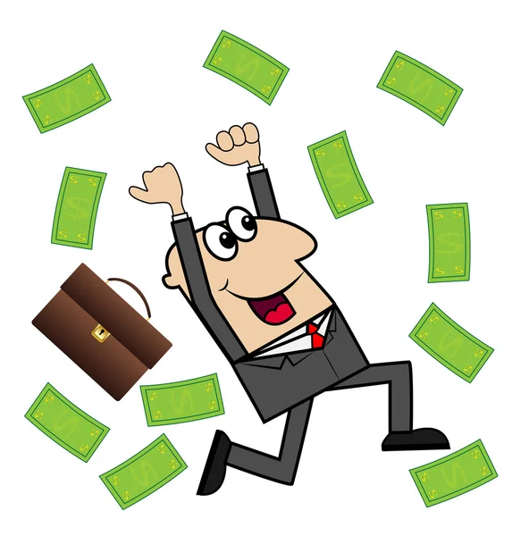 Business man is glad to a powerful lot of money — Stock Vector