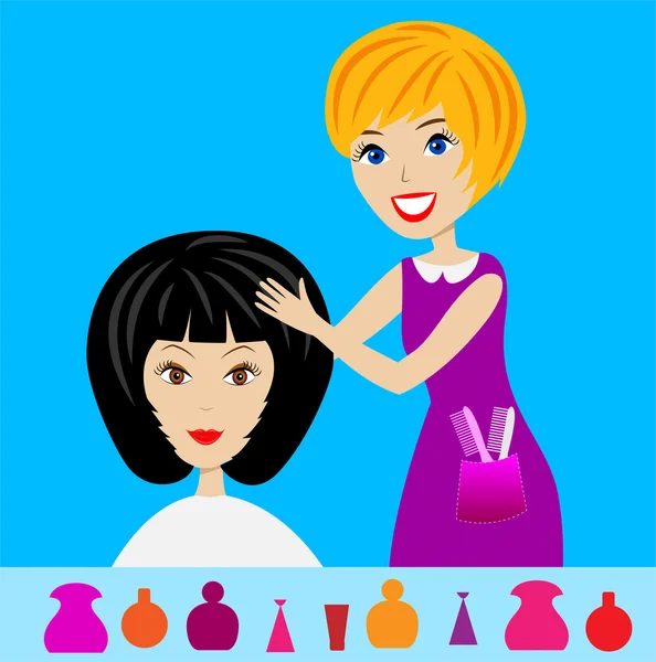 Femme dans un salon de beauté fait une coiffure — Image vectorielle