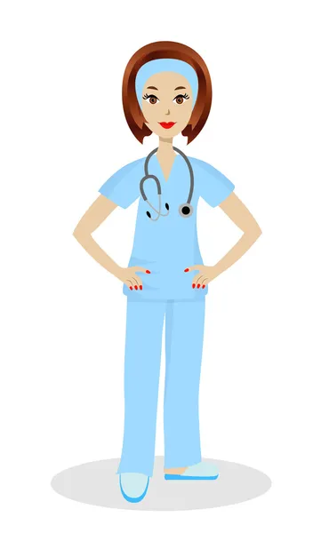 Mujer joven médico sobre fondo blanco — Vector de stock