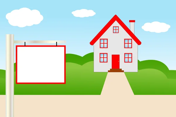 Hermosa casa con un techo rojo — Vector de stock