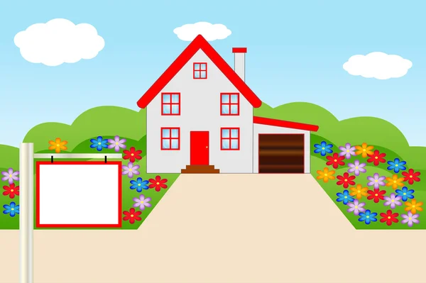 Schönes Haus mit blühendem Garten — Stockvektor