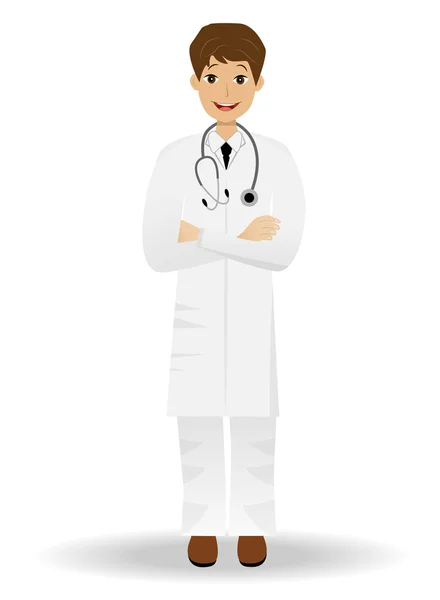 Joven doctor hombre sobre un fondo blanco — Vector de stock