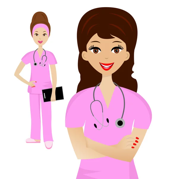 Dos doctora joven sobre fondo blanco — Vector de stock