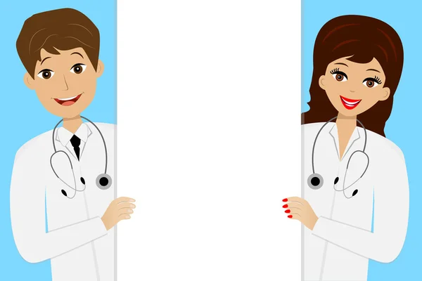 iki genç doktor erkek ve kadın mavi zemin üzerine
