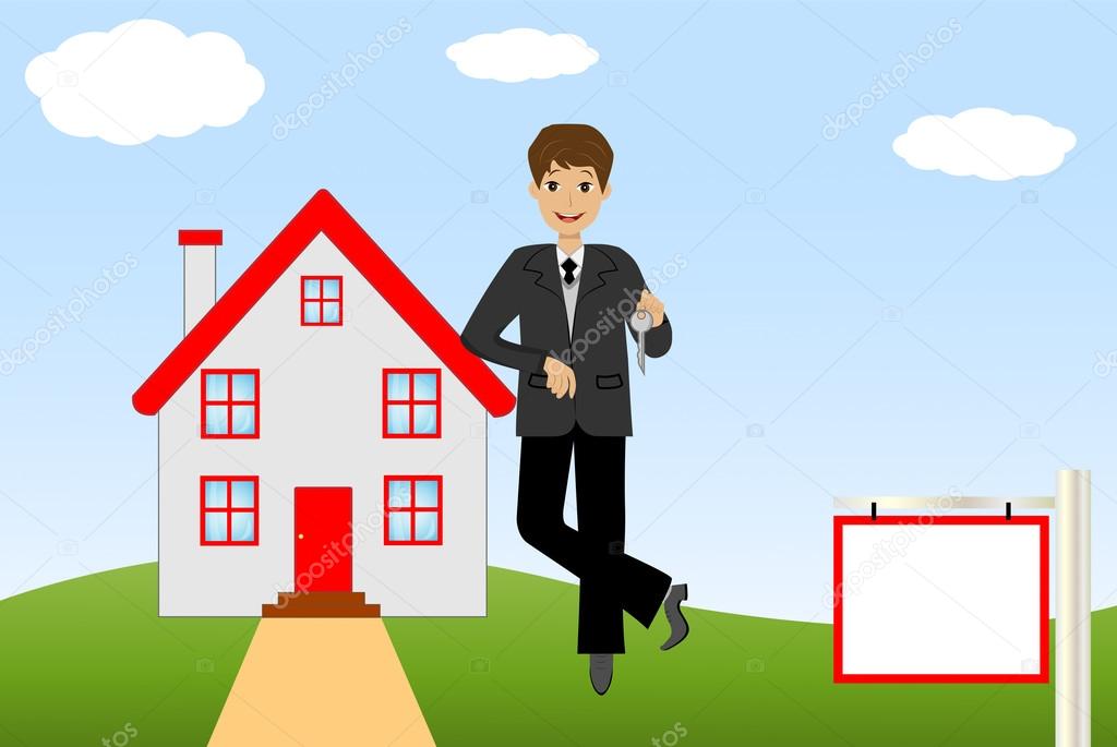 young man with the key in hands on a background a new house