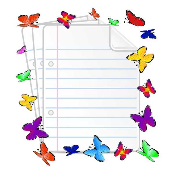 Feuilles de papier et de papillon — Image vectorielle