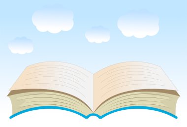 Açık kitap üzerine bir arka plan mavi gökyüzü
