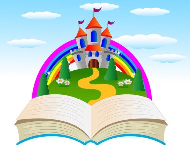 fringe orman peri masalı bir saray ile kitap açık