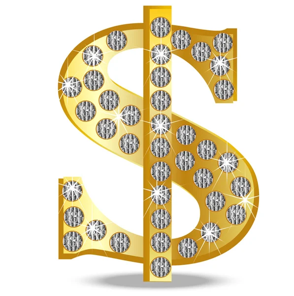 Symbol des Dollars mit Diamanten auf weißem Hintergrund — Stockvektor