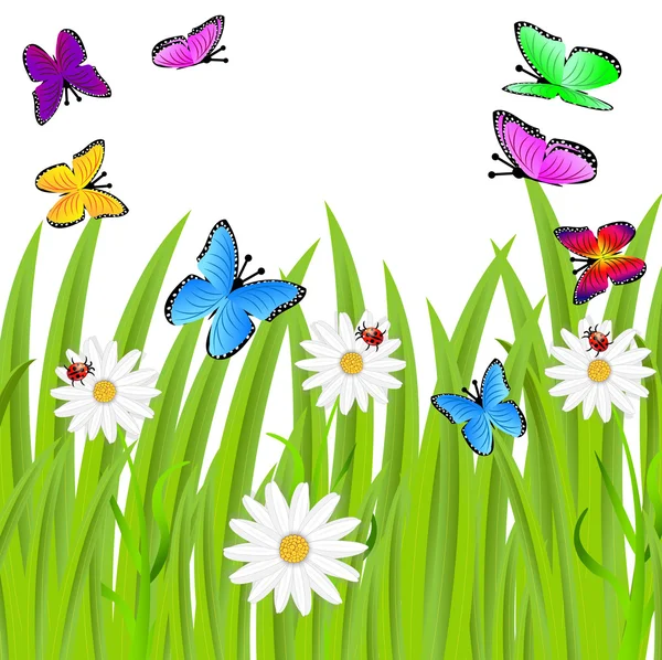 Fondo con flores y mariposas — Vector de stock