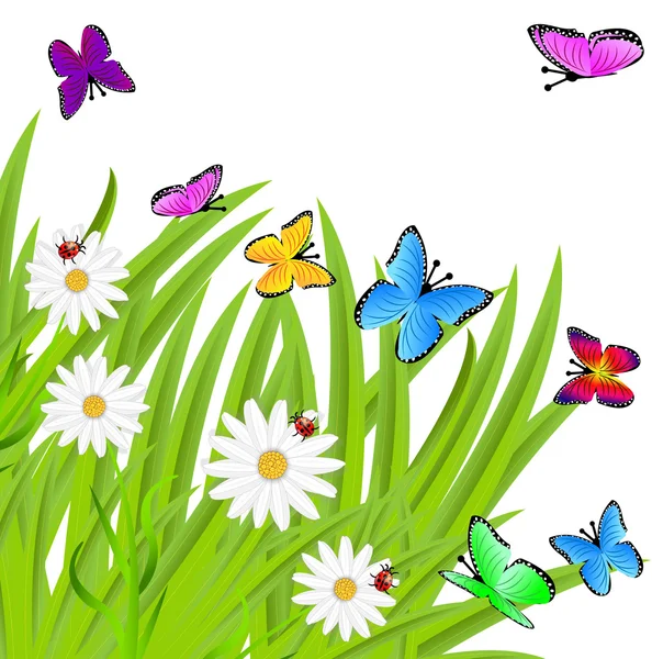 Fondo con flores y mariposas — Vector de stock