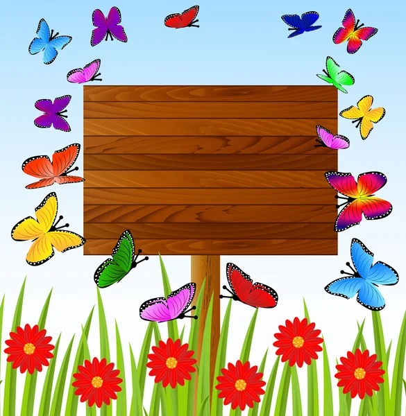 Hintergrund mit Blumen und Schmetterlingen — Stockvektor