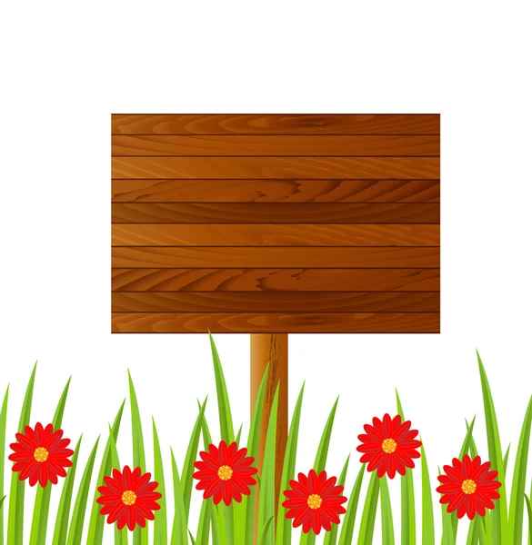 Bakgrund med ett träbord och röda blommor — Stock vektor