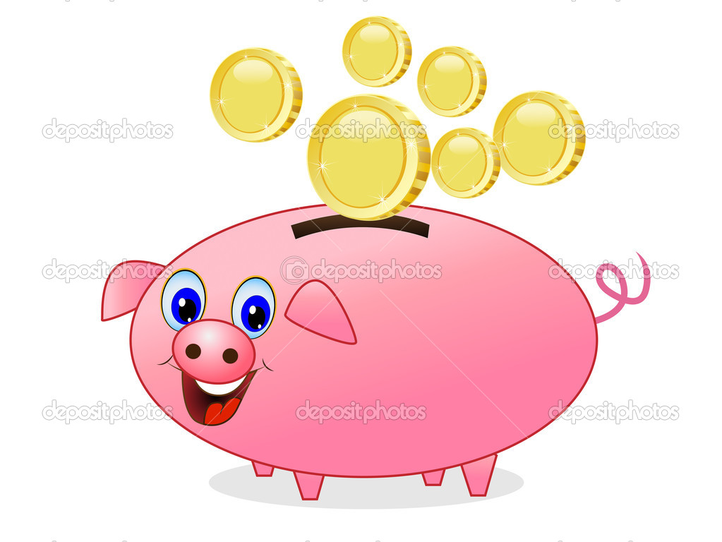  chinks fall in a pig money-box on white background