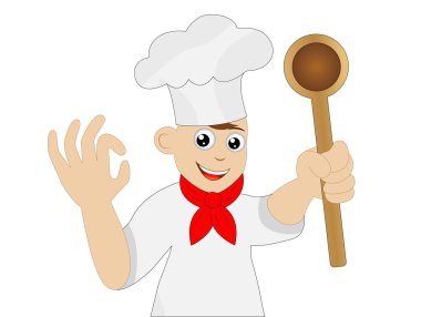 bir elinde bir kaşıkla adam aşçı