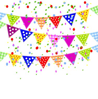 parlak küçük bayraklar ve konfeti Festival arka plan