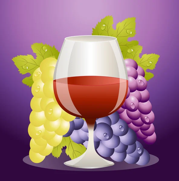 赤ワインとブドウのクラスター — ストックベクタ