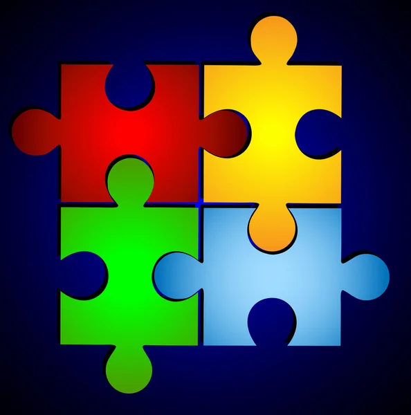 Puzzle varicolore sur fond bleu — Image vectorielle