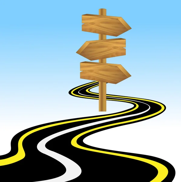 Vägen går bort till avstånd och trä pekaren — Stock vektor