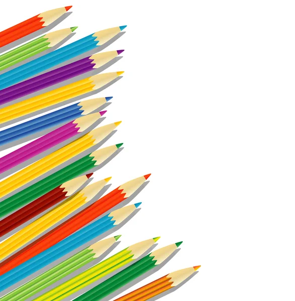 Lápis de cor variada sobre fundo branco — Vetor de Stock
