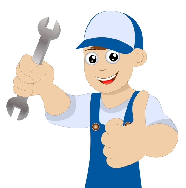 Man a locksmith with a wrench in hand — Stock Vector