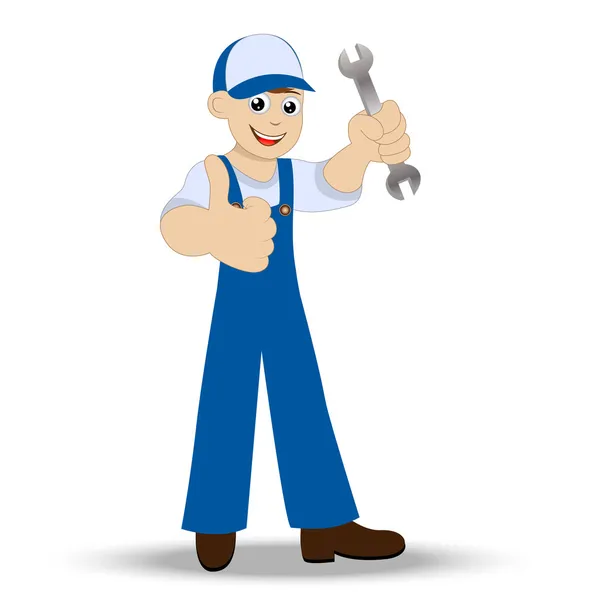 Man a locksmith with a wrench in hand — Stock Vector