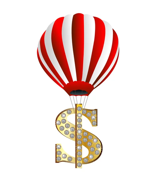 Large balloon lifts the symbol of dollar upwards — Stock Vector