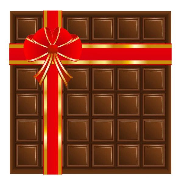 Chocolate com uma fita vermelha, fundo para um design — Vetor de Stock